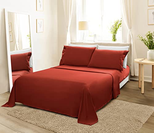 Entisn 4pcs Brushed Microfiber Sheet Queen Size Sets, 1800 Thread Count Ultra-Soft Egyptian Quality Bed Sheets, Orange Luxury Bedding Sheets with 16" Deep Pockets, Breathable & Cozy & Anti-Wrinkle