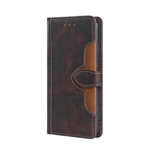 natumax phone cover wallet folio case for oppo reno 6 pro plus 5g, premium pu leather slim fit cover for reno 6 pro plus 5g, 2 card slots, horizontal viewing stand, easy take, brown