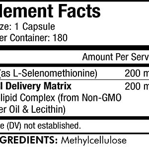 Codeage Selenium 200 mcg Supplement, 6-Month Supply, Immune Support, Mineral Cofactor Selenomethionine, Phospholipids, Vegan, Liposomal Delivery, 180 Capsules