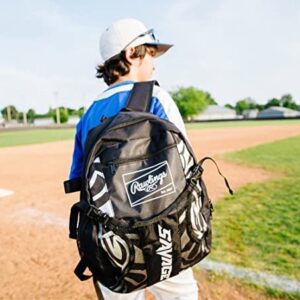 Rawlings Savage Youth Baseball Bag - Kids Bat Bag – Durable Baseball Backpack – Holds Two Bats – Includes Hook to Hang on Fence - Black/Royal