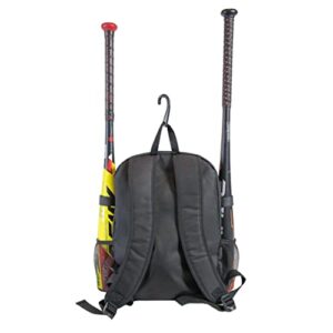 Rawlings Savage Youth Baseball Bag - Kids Bat Bag – Durable Baseball Backpack – Holds Two Bats – Includes Hook to Hang on Fence - Black/Royal