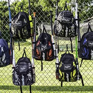 Rawlings Savage Youth Baseball Bag - Kids Bat Bag – Durable Baseball Backpack – Holds Two Bats – Includes Hook to Hang on Fence - Black/Royal