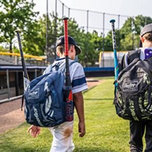 Rawlings Savage Youth Baseball Bag - Kids Bat Bag – Durable Baseball Backpack – Holds Two Bats – Includes Hook to Hang on Fence - Black/Volt