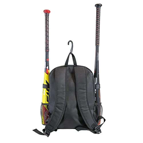 Rawlings Savage Youth Baseball Bag - Kids Bat Bag – Durable Baseball Backpack – Holds Two Bats – Includes Hook to Hang on Fence - Black/Volt