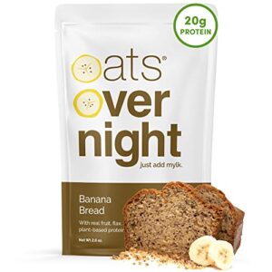 oats overnight - banana bread - vegan, 20g protein, high fiber breakfast shake - gluten free, non gmo oatmeal (2.6 oz per meal) (8 pack)