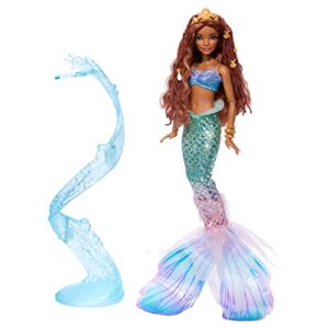 Mattel Disney The Little Mermaid Deluxe Mermaid Ariel Doll with Iridescent Tail, Hair Jewelry Beads, and Doll Stand