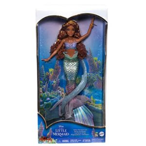 Mattel Disney The Little Mermaid Deluxe Mermaid Ariel Doll with Iridescent Tail, Hair Jewelry Beads, and Doll Stand