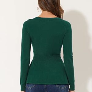 Allegra K Knit Peplum Tops for Women's Ribbed V Neck Long Sleeve Peplum Sweaters Small Dark Green