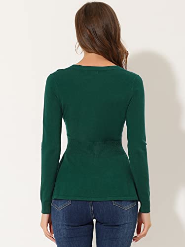 Allegra K Knit Peplum Tops for Women's Ribbed V Neck Long Sleeve Peplum Sweaters Small Dark Green