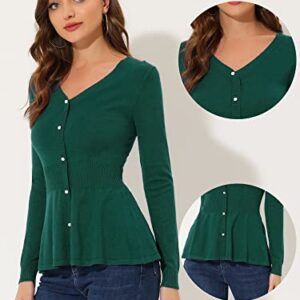 Allegra K Knit Peplum Tops for Women's Ribbed V Neck Long Sleeve Peplum Sweaters Small Dark Green