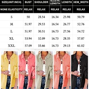 EVALESS Women's Denim Jacket Boyfriend Jean Jackets for Women Fashion 2023 Distressed Shacket Jacket Ripped Frayed Jean Shirts Business Casual Red Top Outfits with Pockets Light Stretchy Shirt,Large