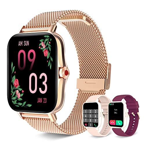 Iaret Smart Watch for Women(Call Receive/Dial), Fitness Tracker Waterproof Smartwatch for Android iOS Phones 1.7" HD Full Touch Screen Digital Watches with Heart Rate Sleep Monitor Pedometer, Gold