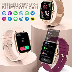 Iaret Smart Watch for Women(Call Receive/Dial), Fitness Tracker Waterproof Smartwatch for Android iOS Phones 1.7" HD Full Touch Screen Digital Watches with Heart Rate Sleep Monitor Pedometer, Gold