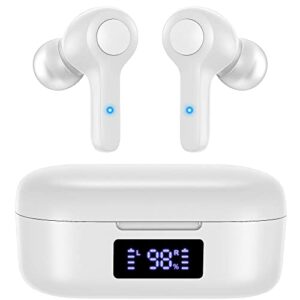 mozoter bluetooth 5.3 wireless earbuds,deep bass loud sound clear call noise cancelling with 4 microphones in-ear headphones with wireless charging case compatible for iphone android,workout-white