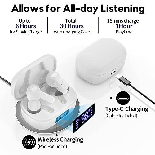 MOZOTER Bluetooth 5.3 Wireless Earbuds,Deep Bass Loud Sound Clear Call Noise Cancelling with 4 Microphones in-Ear Headphones with Wireless Charging Case Compatible for iPhone Android,Workout-White