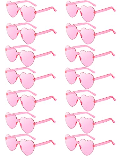 LUCKYCHRIS 14 Pairs Pink Heart Sunglasses for Women Transparent Heart Shaped Sunglasses Bulk Fun Sunglasses Pack for Party Favor