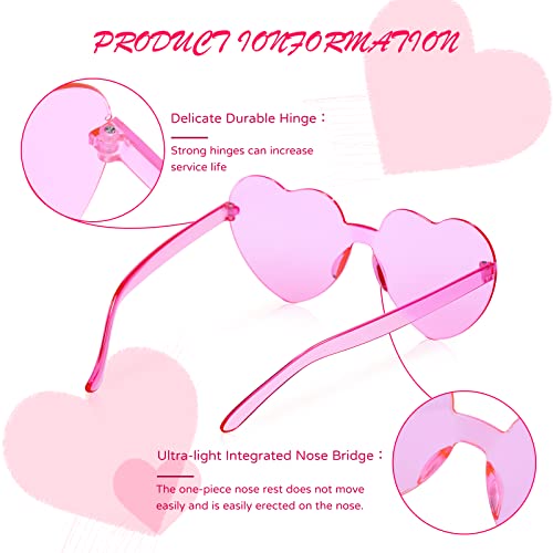 LUCKYCHRIS 14 Pairs Pink Heart Sunglasses for Women Transparent Heart Shaped Sunglasses Bulk Fun Sunglasses Pack for Party Favor