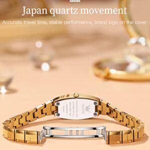 OLEVS Womens Gold Watch Square Small Face Watches for Women Golden Tungsten Steel Elegant Slim Lady Watches Bracelet Waterproof Luxury Diamond Thin Ladies Wrist Watches Relojes De Mujer