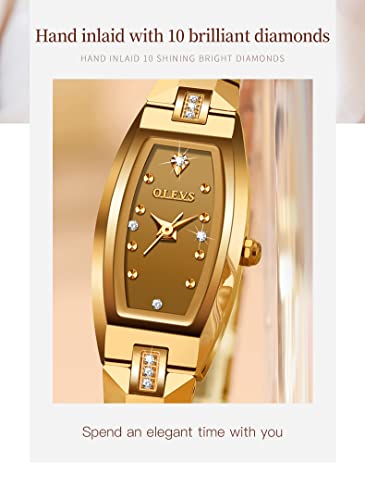 OLEVS Womens Gold Watch Square Small Face Watches for Women Golden Tungsten Steel Elegant Slim Lady Watches Bracelet Waterproof Luxury Diamond Thin Ladies Wrist Watches Relojes De Mujer
