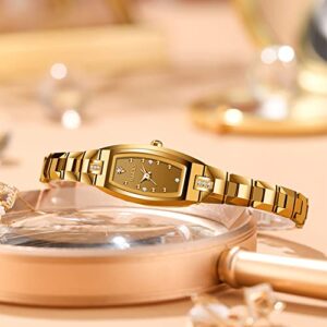 OLEVS Womens Gold Watch Square Small Face Watches for Women Golden Tungsten Steel Elegant Slim Lady Watches Bracelet Waterproof Luxury Diamond Thin Ladies Wrist Watches Relojes De Mujer