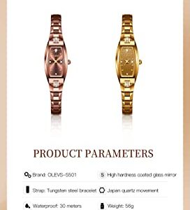 OLEVS Womens Gold Watch Square Small Face Watches for Women Golden Tungsten Steel Elegant Slim Lady Watches Bracelet Waterproof Luxury Diamond Thin Ladies Wrist Watches Relojes De Mujer
