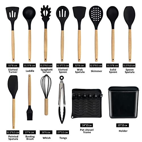 Kitchen Tools Silicone Kitchenware 13 Piece Sets Non-Stick Pot Spatula Kitchen Tools Cooking Spatula Set (black)(BPA Free)
