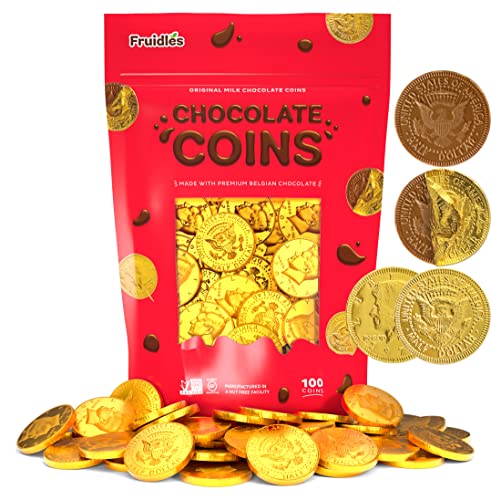 Milk Chocolate Coins, Gold Half Dollar Chocolate Coins, Made with Premium Belgian Chocolate, Nut Free, Non-GMO, Kosher Dairy (100-Pack)