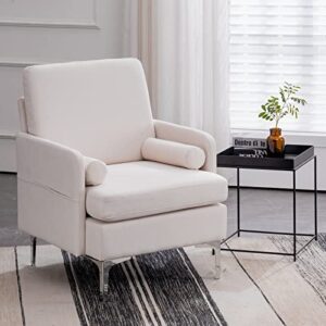 VINGLI 25" W 23" D Beige Accent Chairs Set of 2, Comfy Cross Legged Reading Chairs Upholstered Cozy Sofa Armchairs Corner Sitting Chairs Modern Office Chairs for Living Room, Bedroom, Reception