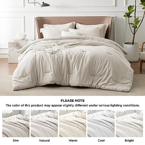 Bedsure California King Comforter Set Kids - Beige Cal King Size Comforter, Soft Bedding for All Seasons, Cationic Dyed Bedding Set, 3 Pieces, 1 Comforter (104"x96") and 2 Pillow Shams (20"x36"+2")