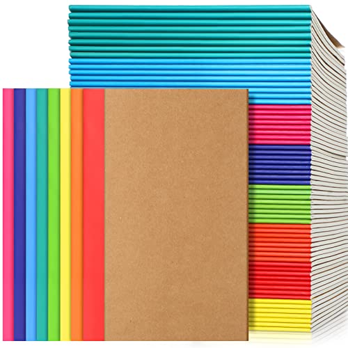 72 Packs Bulk A5 Composition Notebooks Kraft Lined Journals with Rainbow Cover Travel Journal for Kids Girls Boys , 8.3 x 5.5 Inch, 60 Pages