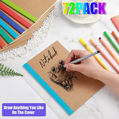 72 Packs Bulk A5 Composition Notebooks Kraft Lined Journals with Rainbow Cover Travel Journal for Kids Girls Boys , 8.3 x 5.5 Inch, 60 Pages