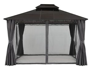 cooshade 10×12 polycarbonate roof patio gazebos double vent waterproof outdoor gazebo with curtains and mosquito netting (dark grey)