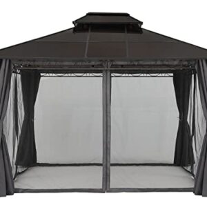 COOSHADE 10×12 Polycarbonate Roof Patio Gazebos Double Vent Waterproof Outdoor Gazebo with Curtains and Mosquito Netting (Dark Grey)