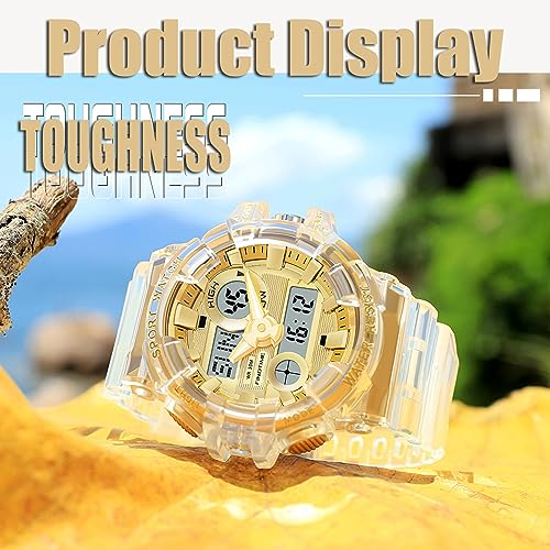 findtime Mens Watch Digital Large Face Outdoor Sport Watch Stopwatch for Men Alarm Tactical 30M Waterproof Watches for Men Military Transparent Design