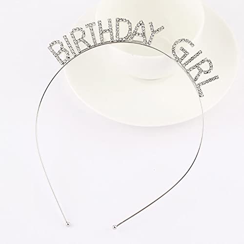 Rhinestone Birthday Girl Headband Hairband Birthday Hair Band Hoop Birthday Head Wear Birthday Tiara Crown for Women Girls Silver