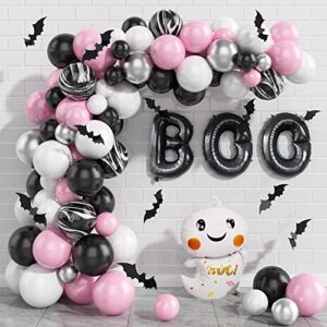 Halloween Balloon Arch Garland kit,BTZO Pink and Black Balloons for Girls Birthday Party Baby Shower Decorations Boo Party Kids Halloween Theme Party Background