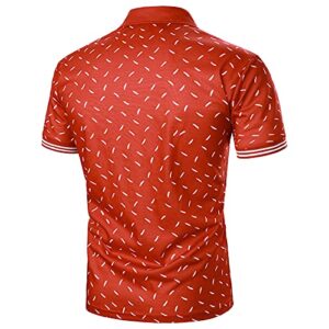 men's spring short button print summer sleeve stitching and casual men's blouse trim menswear t shirt (red, xxl)