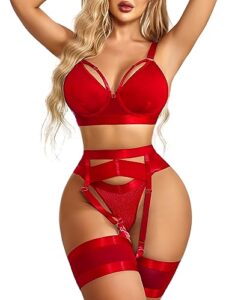avidlove womens lingerie push up lingerie for women underwire lingerie set with garter belt(red,xl)