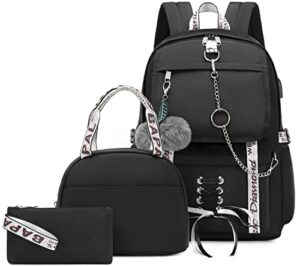 hey yoo school backpack for girls backpack with lunch box school bag bookbag aesthetic cute backpack set for teen girls (black)