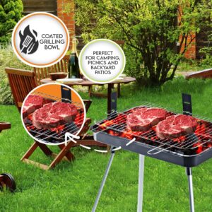 PAMI Portable BBQ Charcoal Standing Grill - 22” Rectangle Medium Grill For Courtyard, Backyard Patio, Camping, Tailgating & Picnics- Lightweight Metal Outdoor Cooking Grill For Steaks, Veggies & More