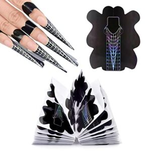 100pcs nail forms, strong black nail form extension sticker, self-adhesive sticky nail tips guide for uv gel/extension/acrylic nail molds builder for salon (yzht003)