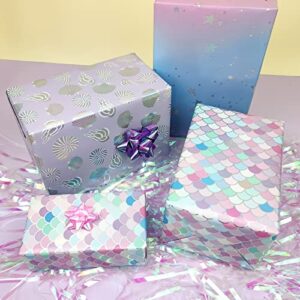 LDGOOAEL Mini Short Small Wrapping Paper Roll with Cut Lines on Reverse (17" X 120" Per Roll) - Purple Mermaid Scales/Galaxy with Glitter Metallic Foil Shine for Birthday, Wedding, Baby Shower,Bridal Showers