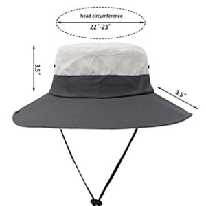 Womens Summer Sun Hat Beach Hat Wide Brim Outdoor UV Protection Hat Foldable Cool Mesh Ponytail Bucket Hat (Grey+Beige)