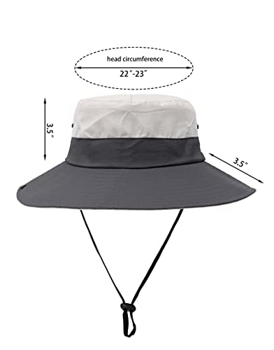 Womens Summer Sun Hat Beach Hat Wide Brim Outdoor UV Protection Hat Foldable Cool Mesh Ponytail Bucket Hat (Grey+Beige)