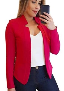 diacacy women solid color notched blazer suit open front loose fit blazer jacket cardigan red l
