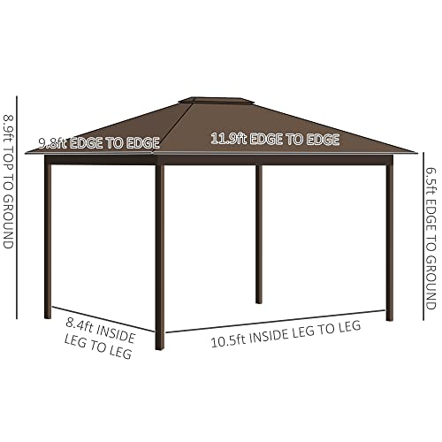 Outsunny 10' x 12' Hardtop Gazebo Canopy with Galvanized Steel Roof, Aluminum Frame, Permanent Pavilion with Top Hook, Netting and Curtains for Patio, Garden, Backyard, Deck, Lawn, Gray