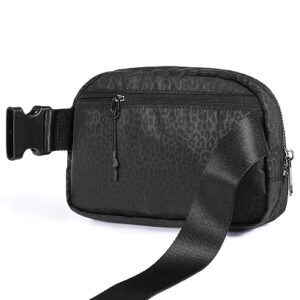 ODODOS Unisex Mini Belt Bag with Adjustable Strap, Pattern Small Fanny Pack for Workout Running Traveling Hiking, Black, Leopard