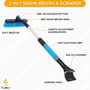 EcoNour 27" Extendable Snow Brush and Ice Scraper for Car Windshield | 2-in-1 Telescoping 360° Snow Brush with Pivoting Head | Window Ice Scraper for Snow Removal | Winter Car Accessories for Truck