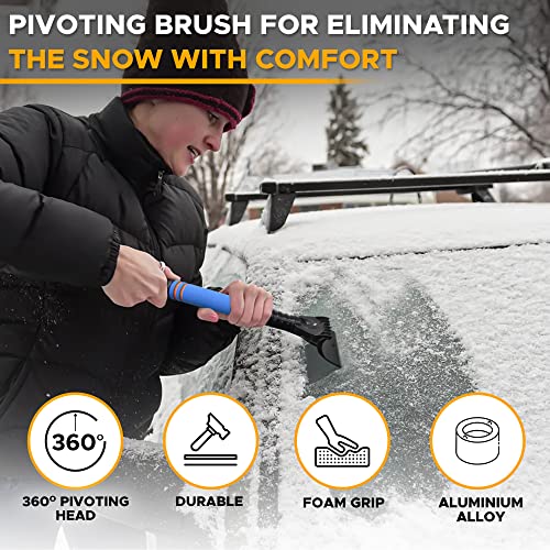 EcoNour 27" Extendable Snow Brush and Ice Scraper for Car Windshield | 2-in-1 Telescoping 360° Snow Brush with Pivoting Head | Window Ice Scraper for Snow Removal | Winter Car Accessories for Truck