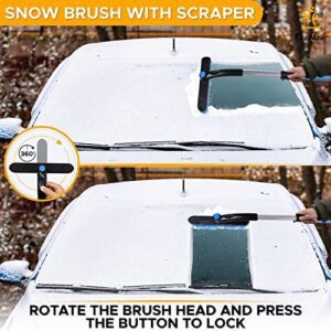 EcoNour 27" Extendable Snow Brush and Ice Scraper for Car Windshield | 2-in-1 Telescoping 360° Snow Brush with Pivoting Head | Window Ice Scraper for Snow Removal | Winter Car Accessories for Truck